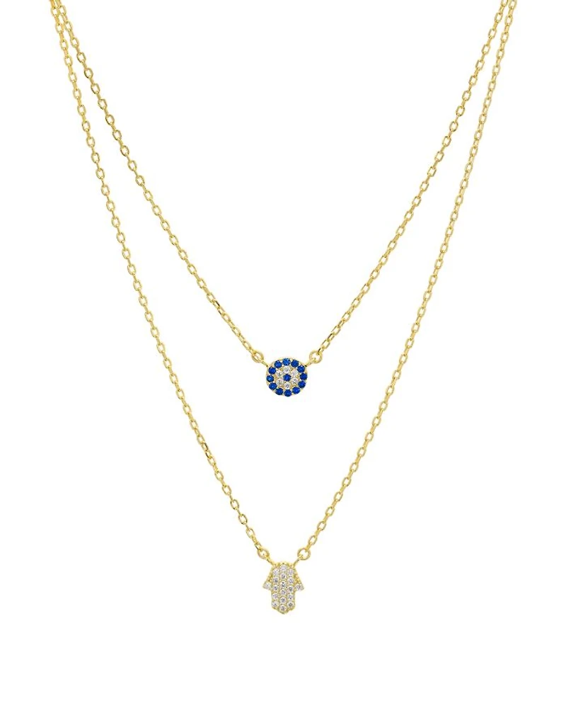 Double Strand Hamsa Pendant Necklace in 14K Gold-Plated Sterling Silver or Sterling Silver, 14"-16" - Exclusive