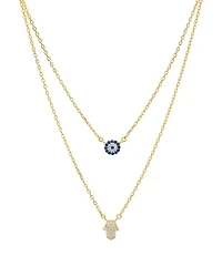 Double Strand Hamsa Pendant Necklace in 14K Gold-Plated Sterling Silver or Sterling Silver, 14"-16" - Exclusive