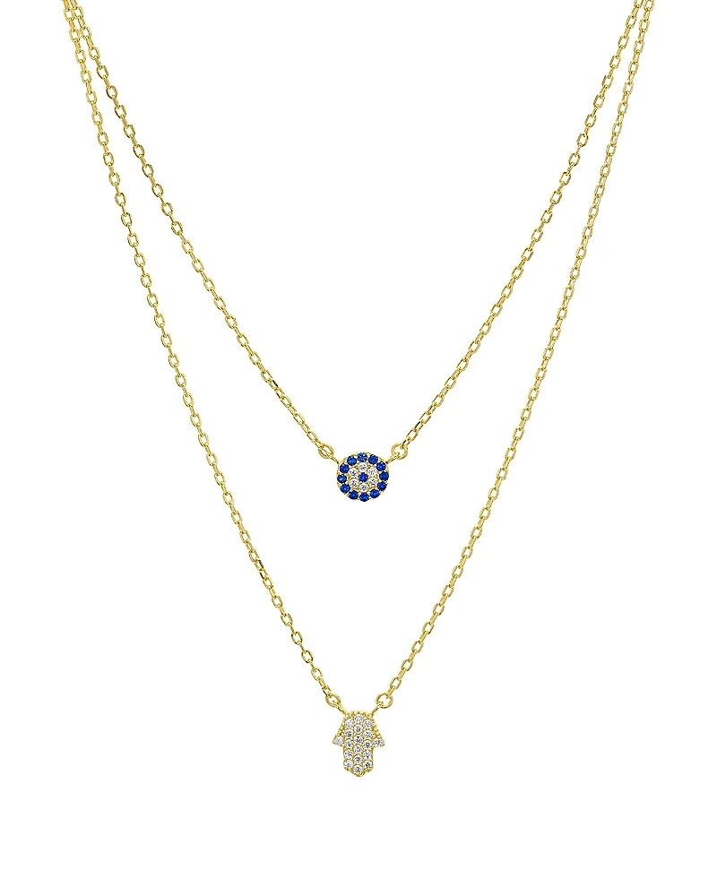Aqua Double Strand Hamsa Pendant Necklace