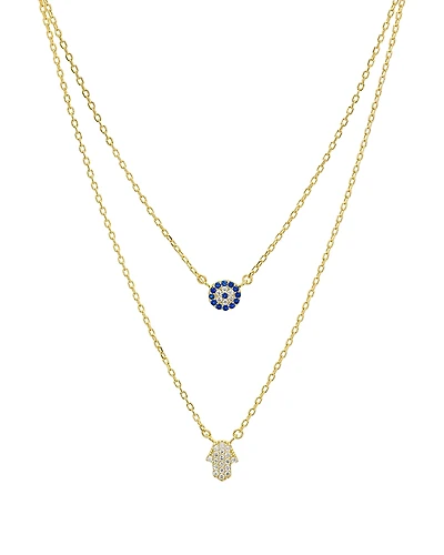 Aqua Double Strand Hamsa Pendant Necklace