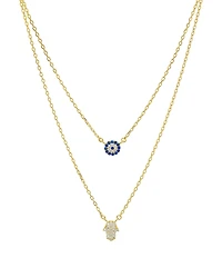 Aqua Double Strand Hamsa Pendant Necklace