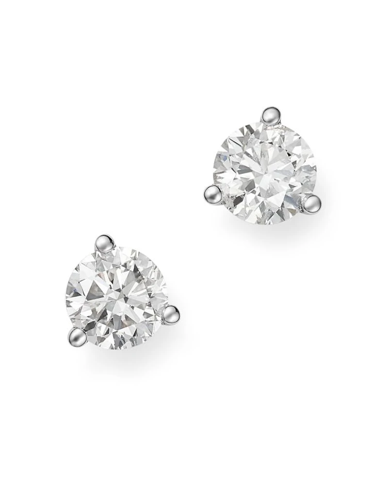 Diamond Stud Earrings 3-Prong Martini Set 14K White Gold