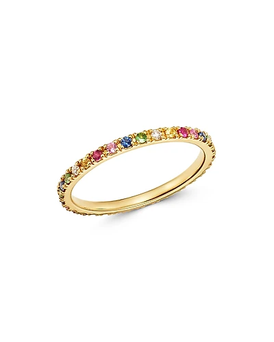 Zoe Lev 14K Yellow Gold Rainbow Gemstone & Diamond Eternity Ring