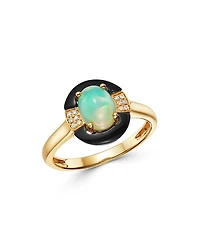 Opal, Black Onyx & Diamond Ring in 14K Yellow Gold