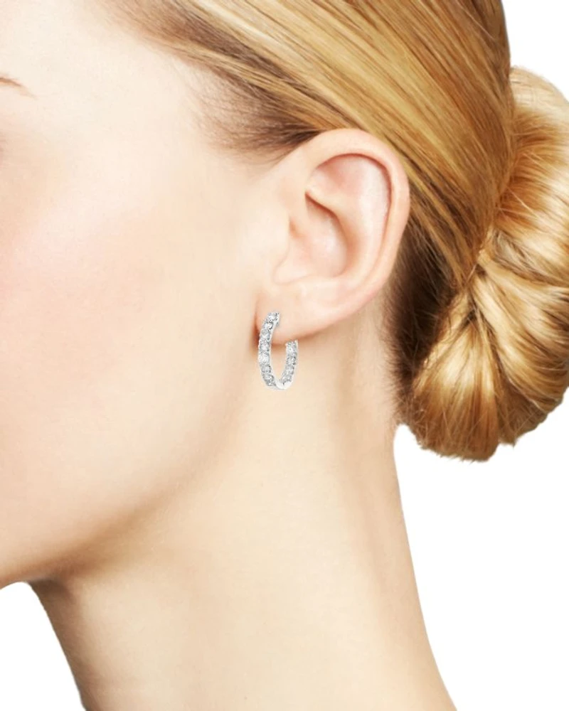 Diamond Oval Inside Out Hoop Earrings in 14K White Gold