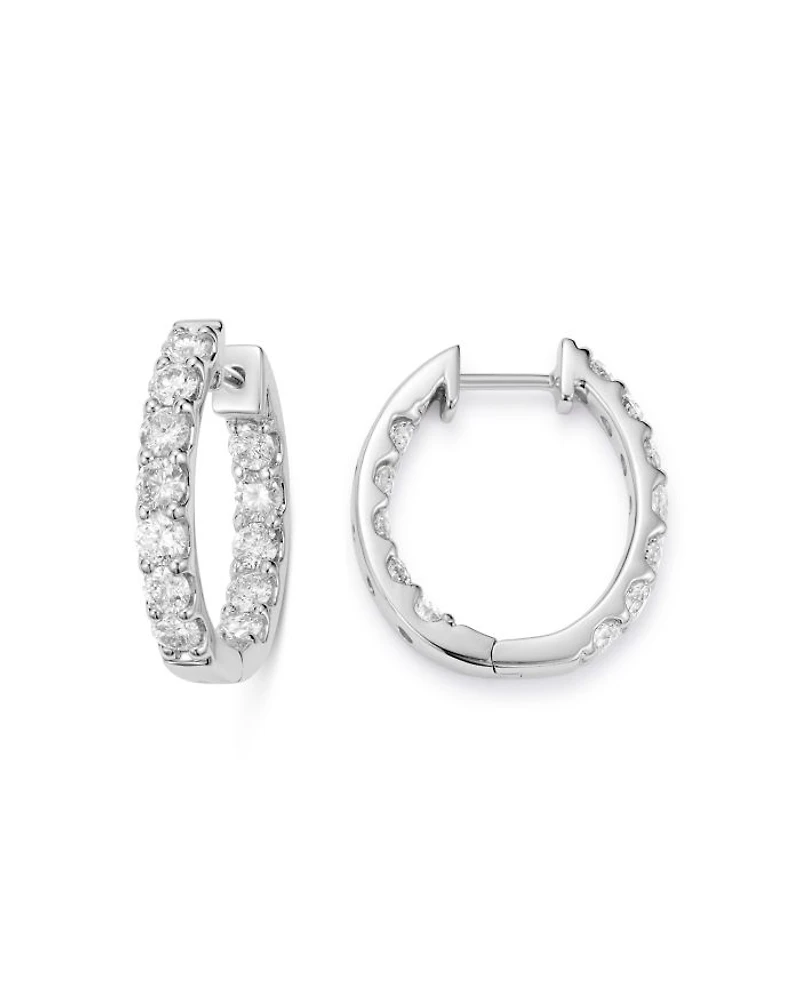 Diamond Oval Inside Out Hoop Earrings in 14K White Gold