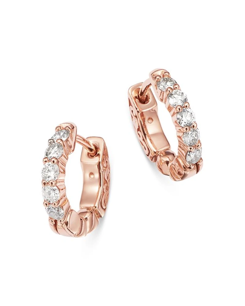 Diamond Huggie Hoop Earrings in 14K Rose Gold, 0.50 tcw