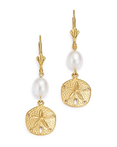 Bloomingdale's Fine Collection Cultured Freshwater Pearl Sand Dollar Drop Earrings