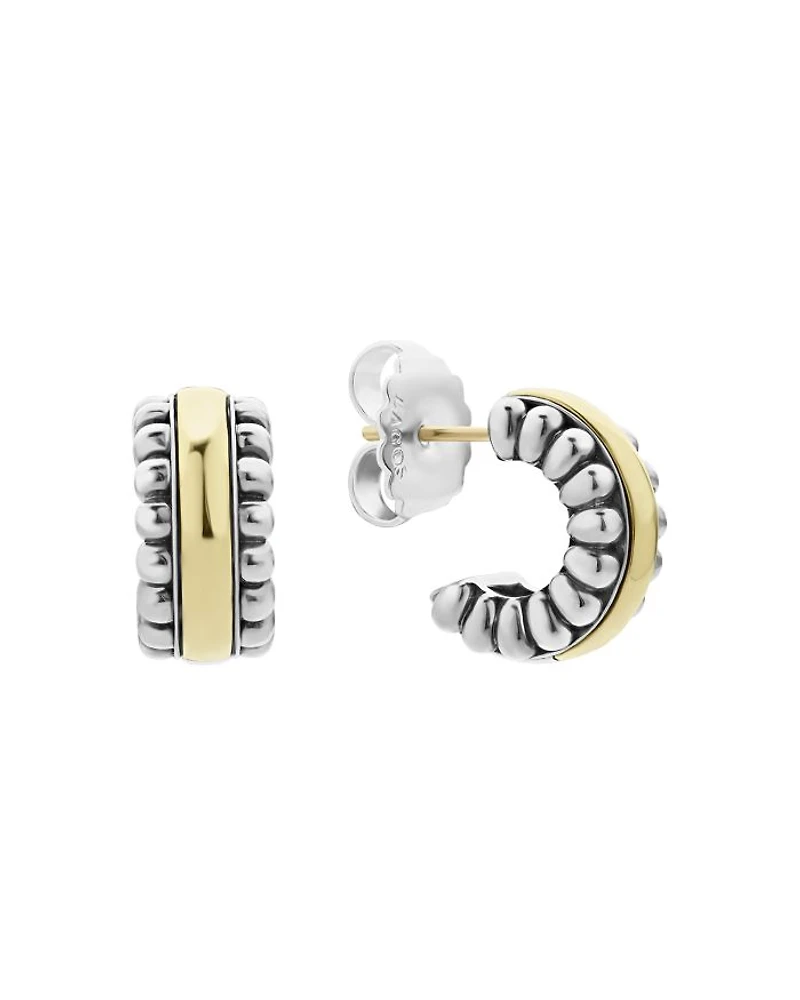 Sterling Silver & 18K Gold Signature Caviar Small Flute Hoop Earrings
