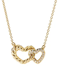 David Yurman Cable Double Heart Pendant Necklace with 18K Yellow Gold with Pave Diamonds, 18