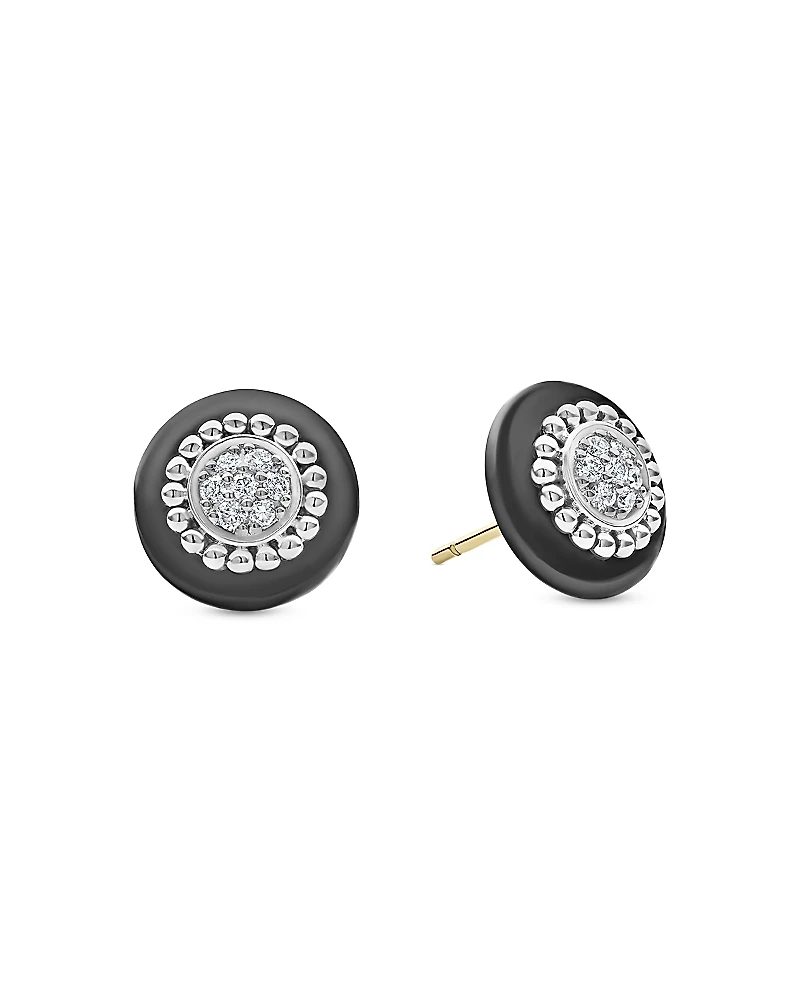 Lagos Sterling Silver Diamond & Black Ceramic Stud Earrings