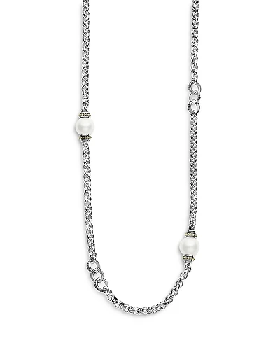 Lagos Sterling Silver Signature Caviar Cultured Freshwater Pearl Station Necklace, 34
