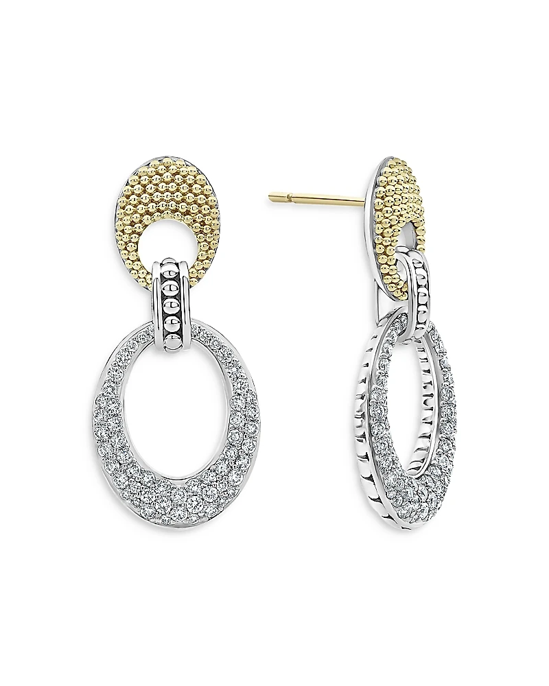 Lagos Sterling Silver & 18K Yellow Gold Caviar Lux Diamond Drop Earrings