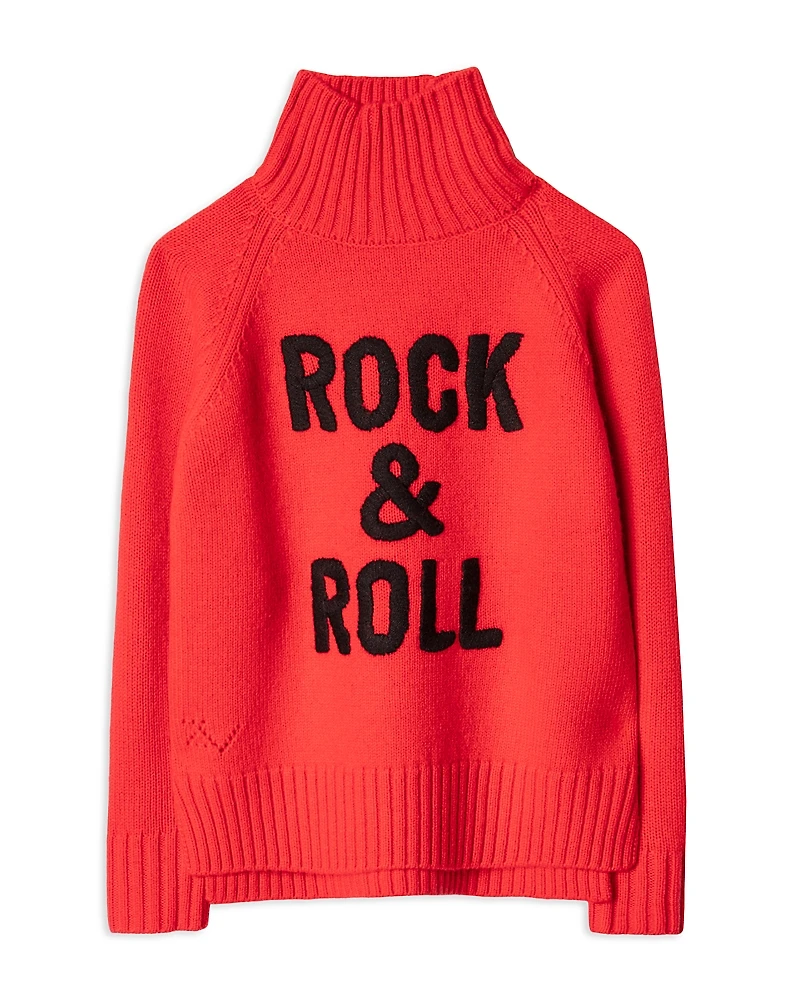 Zadig & Voltaire Girls' Beth Wool Blend Graphic Turtleneck Sweater - Little Kid, Big Kid