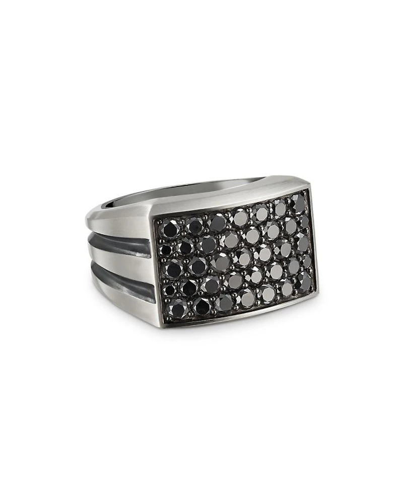 Men's Sterling Silver Beveled Signet Ring with Black Diamonds