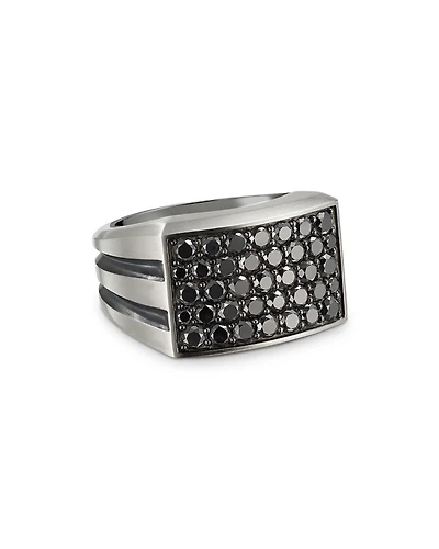 Men's Sterling Silver Beveled Signet Ring with Black Diamonds