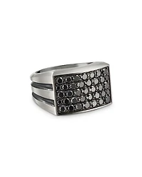 Men's Sterling Silver Beveled Signet Ring with Black Diamonds