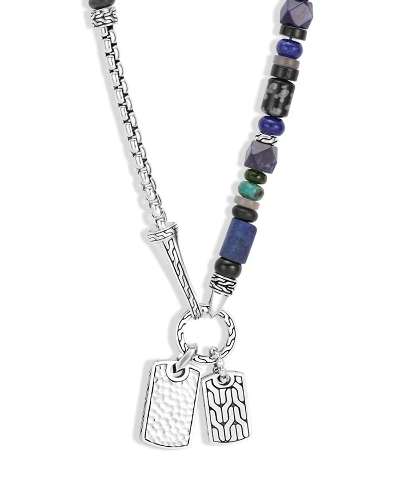 Sterling Silver Classic Chain Lapis Lazuli, Black Onyx, Grey Moonstone, Chrome Diopside and Turquoise Pendant Necklace, 22"