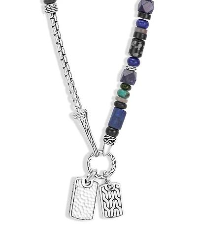 Sterling Silver Classic Chain Lapis Lazuli, Black Onyx, Grey Moonstone, Chrome Diopside and Turquoise Pendant Necklace, 22"