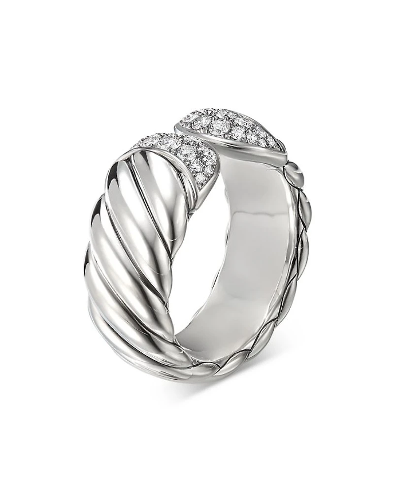 Sterling Silver Sculpted Cable Ring with Pavé Diamonds