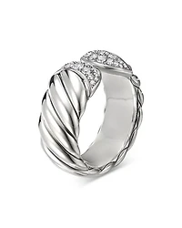 Sterling Silver Sculpted Cable Ring with Pavé Diamonds
