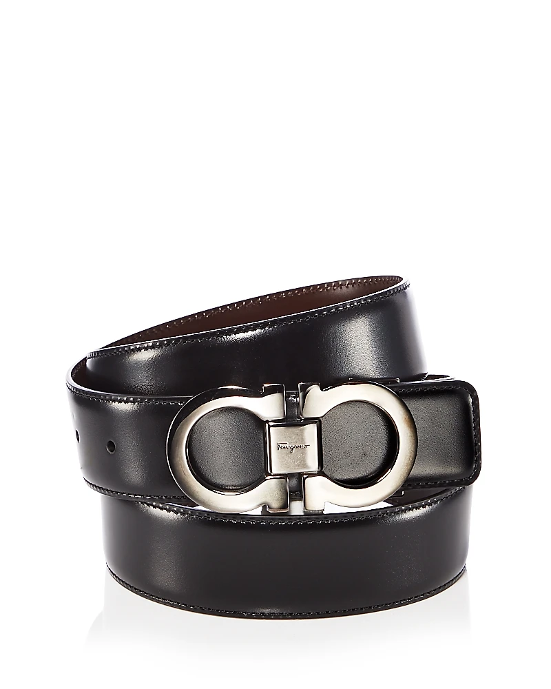 Salvatore Ferragamo Men's Double Gancini Buckle Reversible Leather Belt
