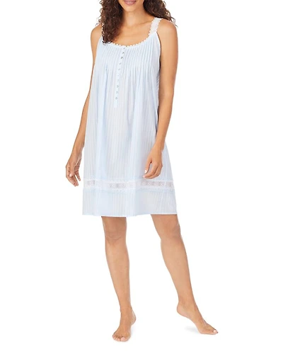 Cotton Dobby-Striped Chemise Nightgown