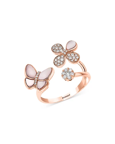 Bloomingdale's Fine Collection Mother-of-Pearl & Diamond Butterfly & Flower Ring