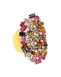 Suzanne Kalan 18K Yellow Gold Fireworks Pastel Rainbow Sapphire & Diamond Cluster Ring