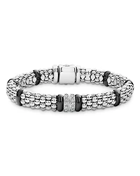 Lagos Sterling Silver & Ceramic Caviar Beaded Diamond Station Bracelet