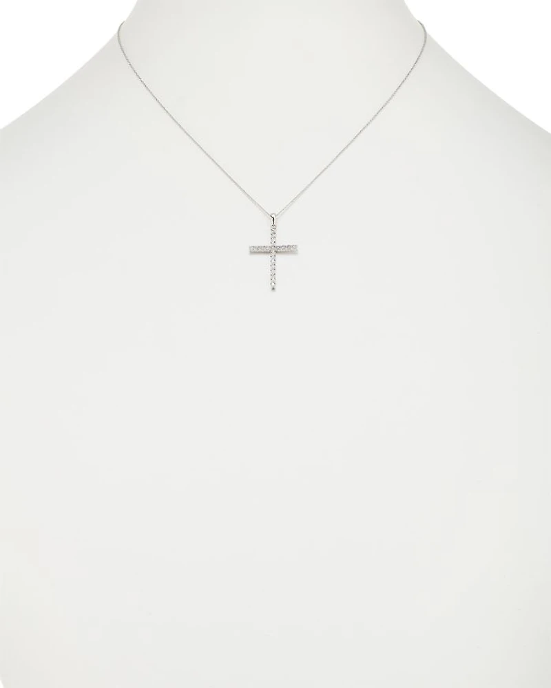 Diamond Micro-Pave Cross Pendant Necklace in 14K White Gold, 0.50 tcw