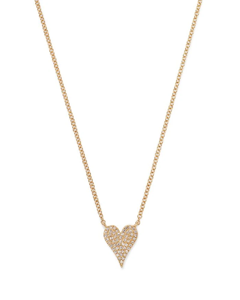 14K Yellow Gold Diamond Heart Pendant Necklace, 18