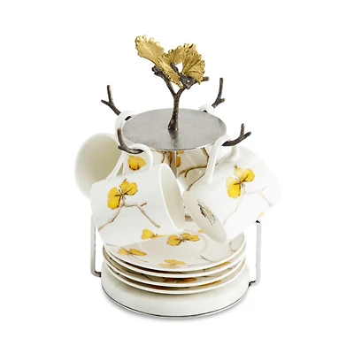Butterfly Ginkgo Demitasse Cup & Saucer Set with Stand