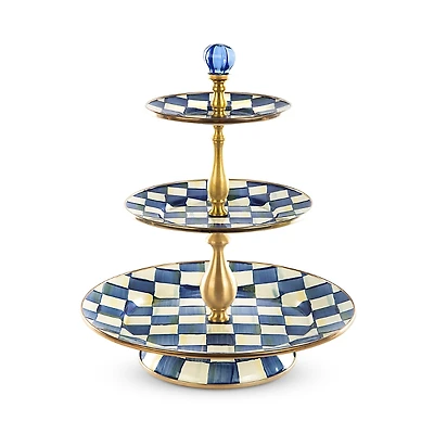 MacKenzie-Childs Royal Check Enamel Three Tier Sweet Stand
