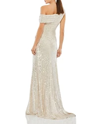 One-Shoulder Ruched Sequined Gown