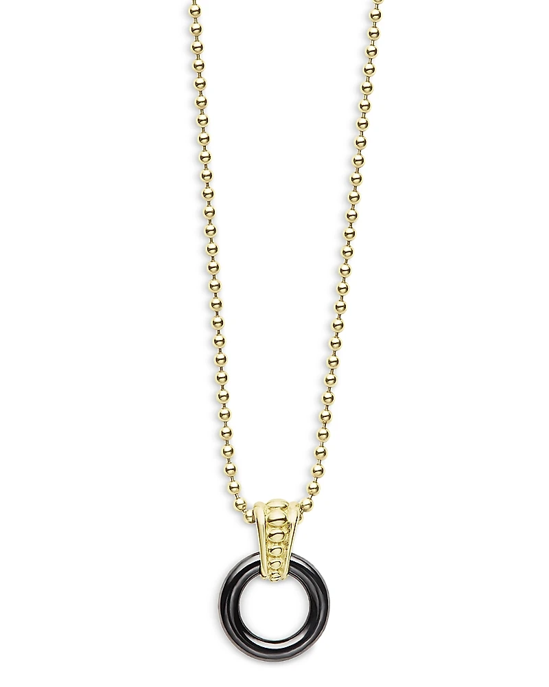Lagos Meridian 18K Yellow Gold Black Caviar Ceramic 9mm Circle Pendant Necklace, 18