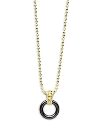 Lagos Meridian 18K Yellow Gold Black Caviar Ceramic 9mm Circle Pendant Necklace, 18