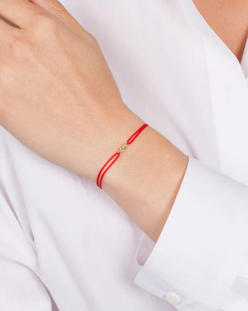 14K Yellow Gold Fortune Diamond Initial Red Cord Bolo Bracelet