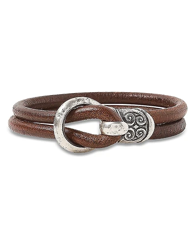 John Varvatos Collection Men's Sterling Silver & Leather Hook Wrap Bracelet