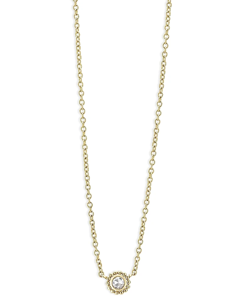 Lagos 18K Yellow Gold Covet Diamond Caviar Bead Solitaire Pendant Necklace