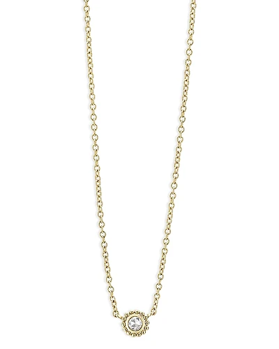 Lagos 18K Yellow Gold Covet Diamond Caviar Bead Solitaire Pendant Necklace