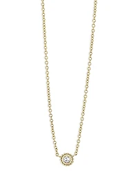 Lagos 18K Yellow Gold Covet Diamond Caviar Bead Solitaire Pendant Necklace