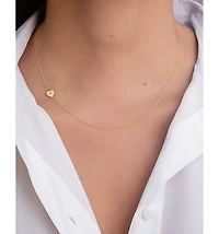 14K Yellow Gold Diamond Heart Station Necklace, 18"