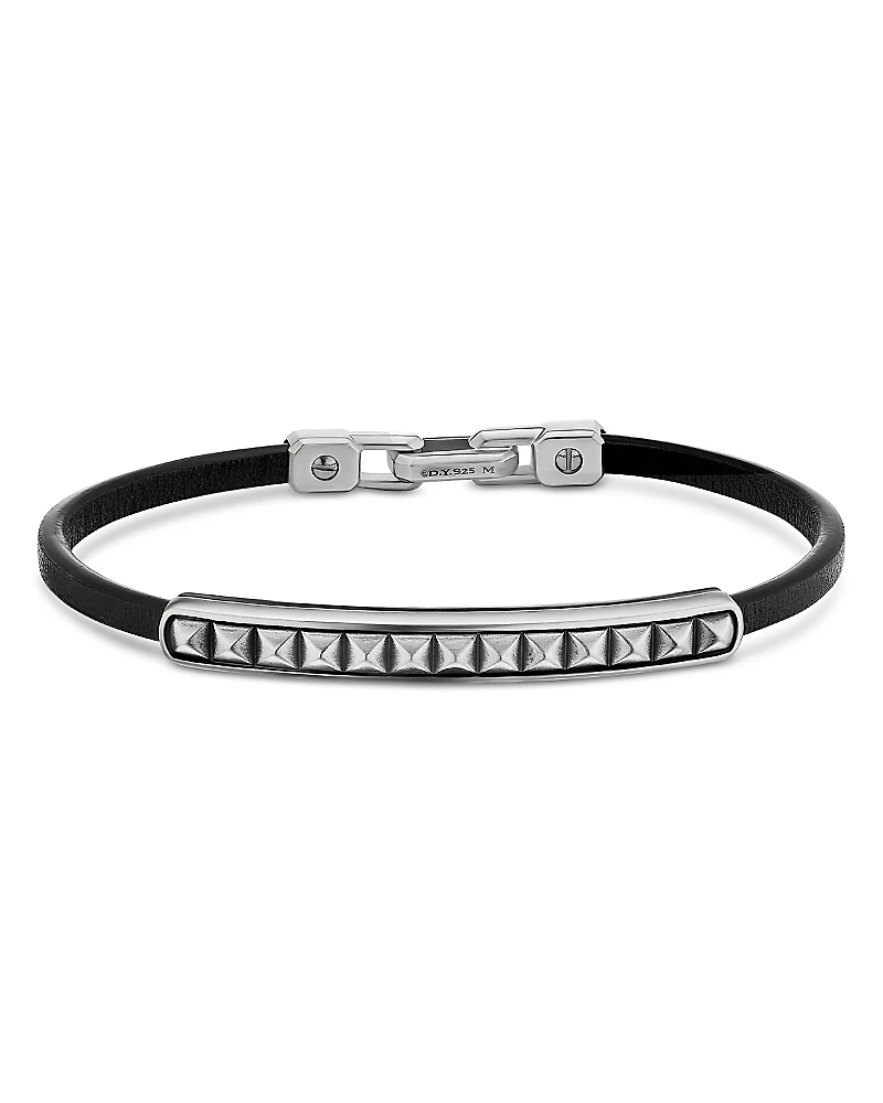 David Yurman Sterling Silver Pyramid Leather Bracelet