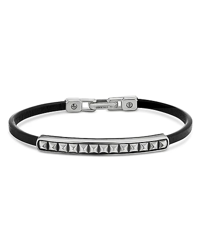 David Yurman Sterling Silver Pyramid Leather Bracelet