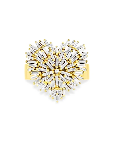 Suzanne Kalan 18K Yellow Gold Diamond Baguette Heart Cluster Ring