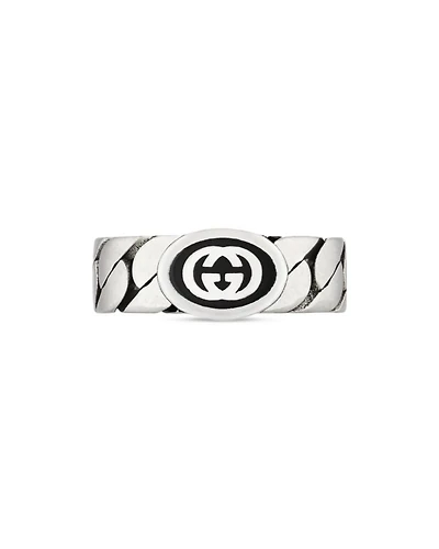 Sterling Silver Interlocked G Black Enamel Chain Link Ring