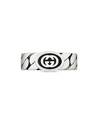 Sterling Silver Interlocked G Black Enamel Chain Link Ring