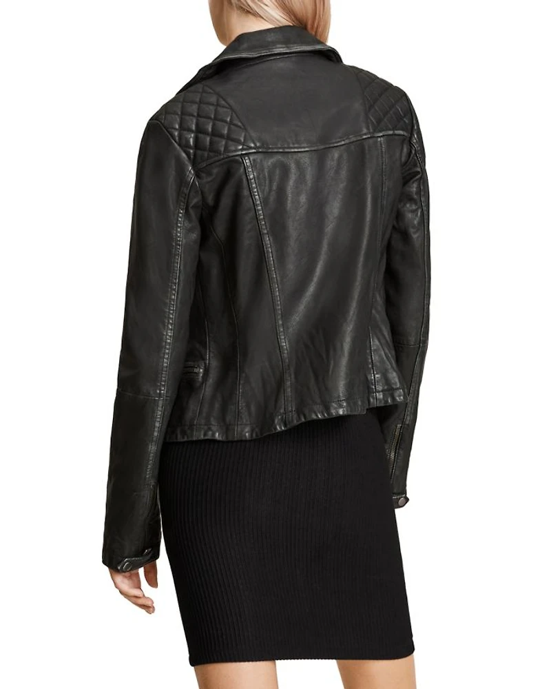 Cargo Quilted Leather Biker Jacket
