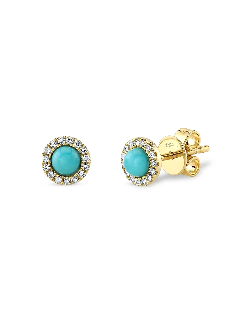Moon & Meadow 14K Yellow Gold Turquoise & Diamond Halo Stud Earrings - Exclusive